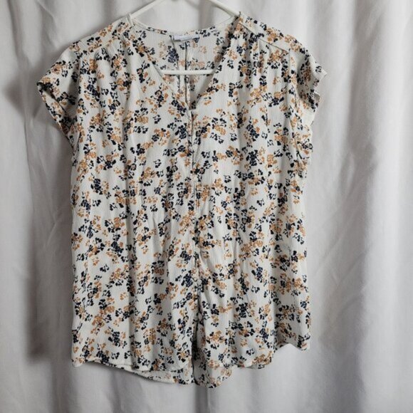 Liz Claiborne Size XXL Plus Women's Blouse Button Front Floral short slv gauzy - Picture 1 of 11